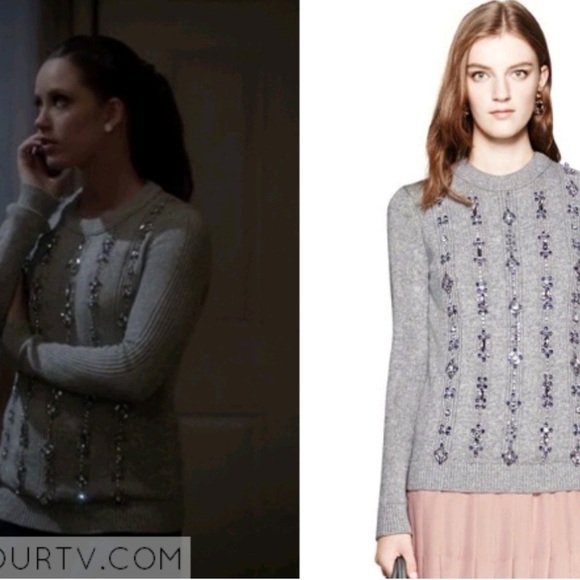 Tory Burch - Grey Knit Sweater w/ Rhinestone & Blue Gem Embellishments - Picture 10 of 15